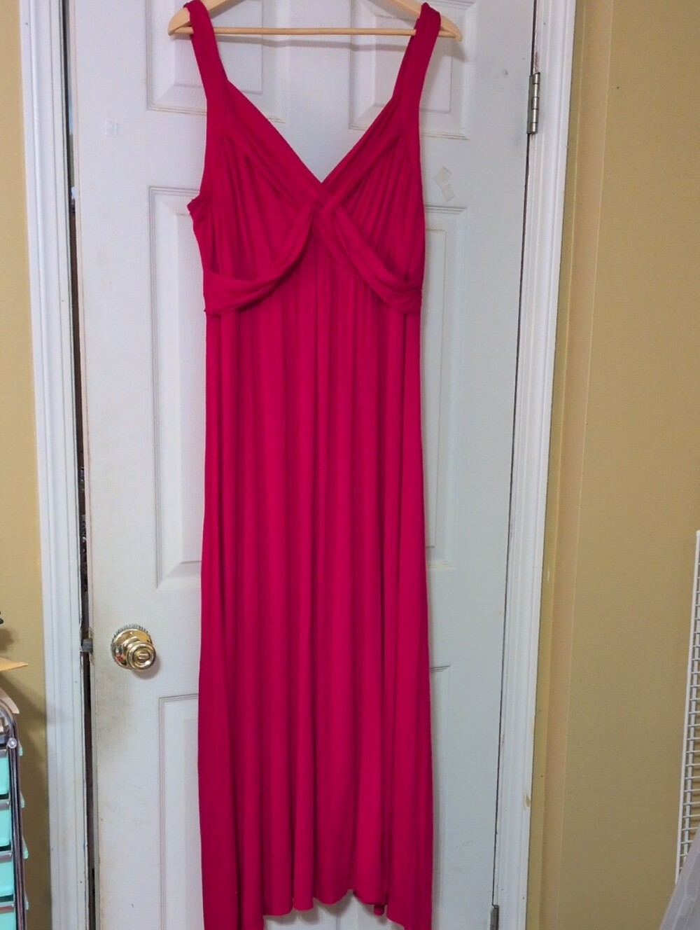 New York & Company Hot Pink Maxi Dress with V-Neck